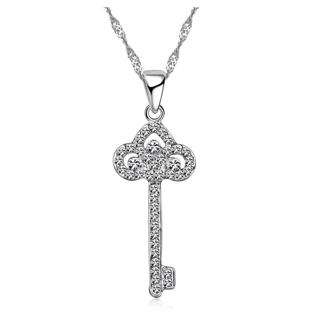 💎 Key Love 925 Sterling Silver Earrings With Necklace Set Bundle Gift - Picture 3 of 5